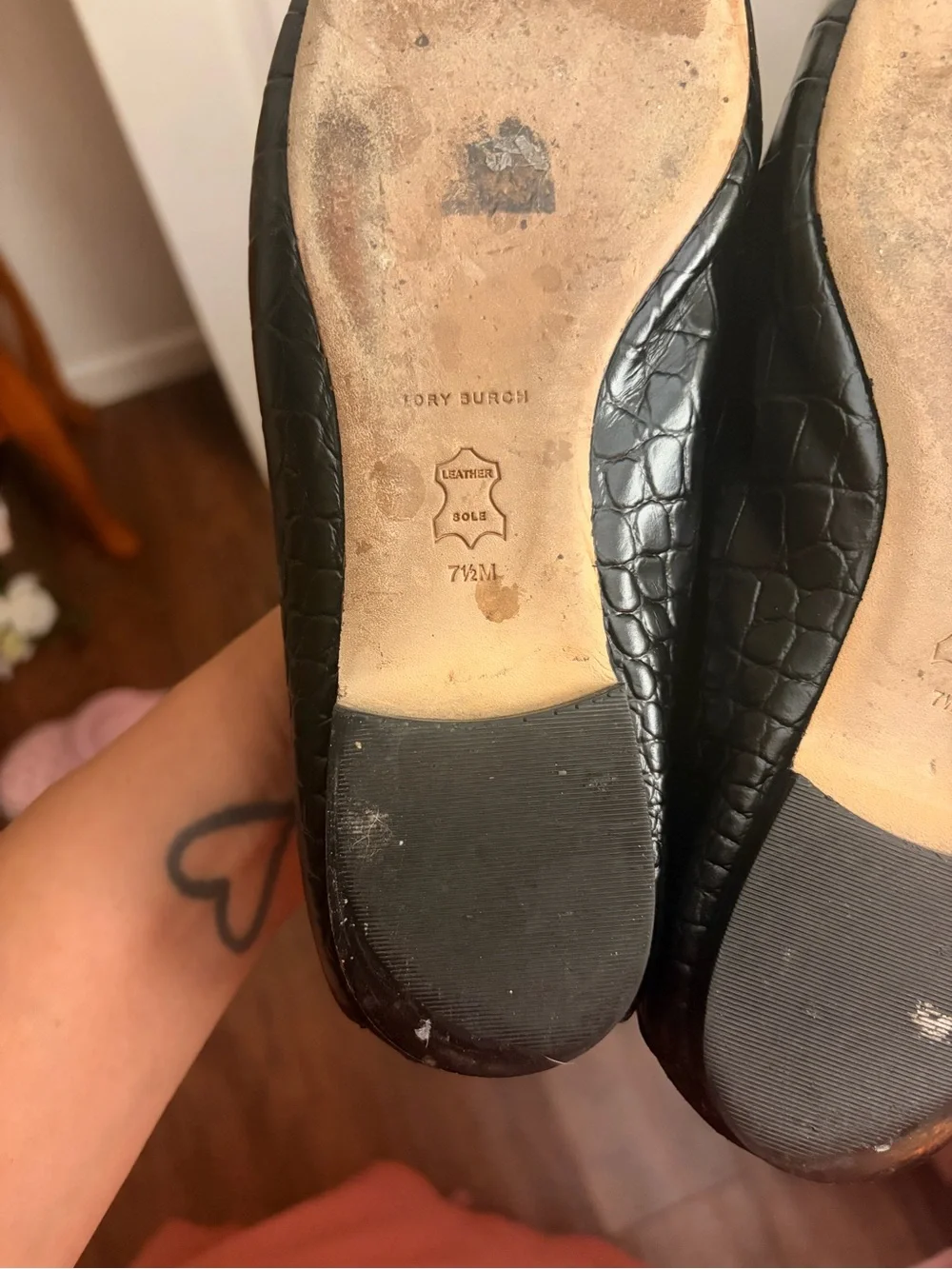 Tory Burch Dark Brown Croc-Embossed Leather Loafers with Gold Logo